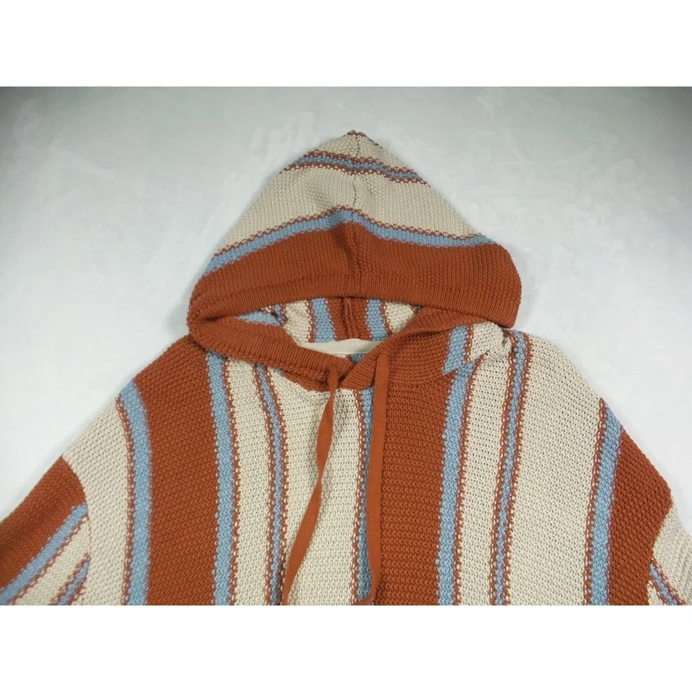 Lucky Brand Sweater Mens Size Large Beige Orange Knit Baja Stripe Hooded NWT - Picture 3 of 12